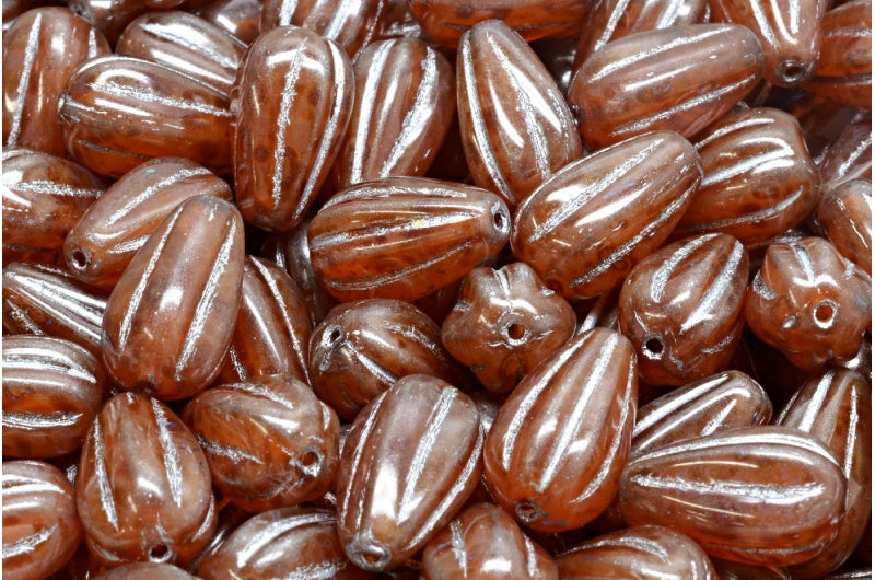 Drop Melon Beads, Opal Pink Travertin Silver Lined (71010-86800-54301), Glass, Czech Republic