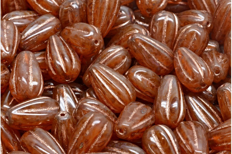 Drop Melon Beads, Opal Pink Travertin Copper Lined (71010-86800-54307), Glass, Czech Republic