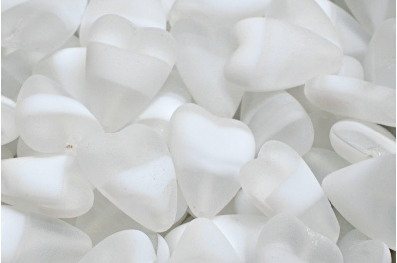 細長いハートビーズ、ホワイトマット(R0201-84100)、ガラス、チェコ共和国