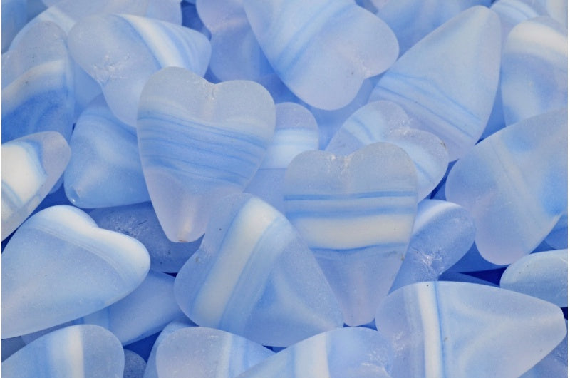 細長いハートビーズ、ブルークリスタルマット(35014-84100)、ガラス、チェコ共和国