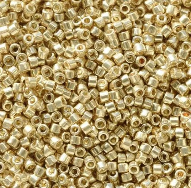 Miyuki Delica Glass Seed Beads, Duracoat Galvanized Pale Gold (#2501), Glass, Japan