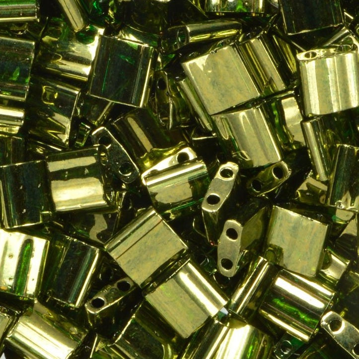 Miyuki Tila / Half Tila / Quater Tila 2-hole Beads, Olive Green Gold Luster (#0306), Glass, Japan