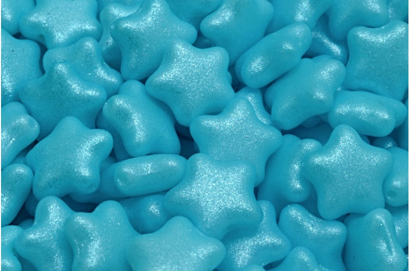Flat Star Beads, White Blue (02010-542001), Glass, Czech Republic