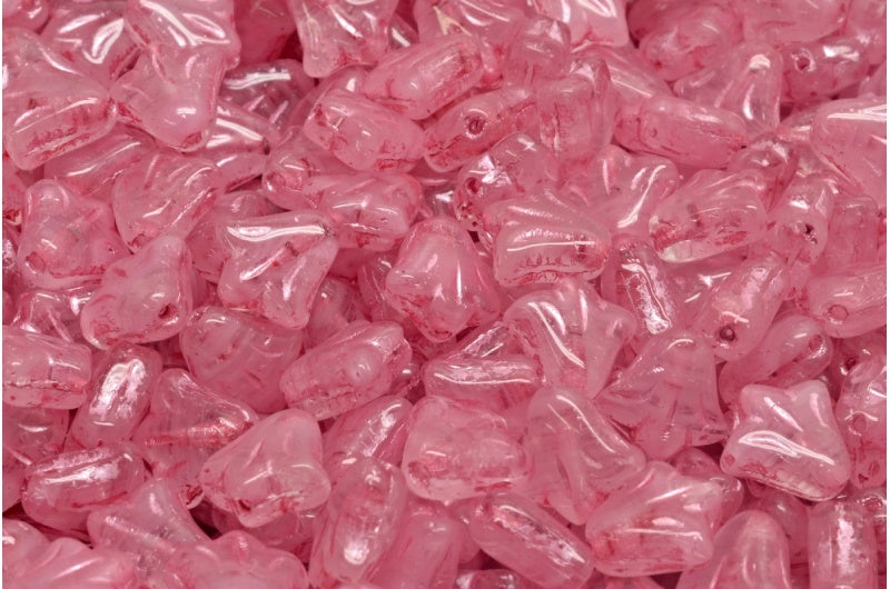 ユリの花ビーズ、ピンクピンクライン(R0742-54321)、ガラス、チェコ共和国