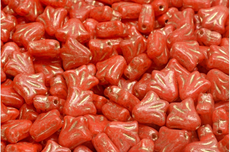 ユリの花のビーズ、白ベージュオレンジの斑点と金のライン(02010-33307-54302)、ガラス、チェコ共和国