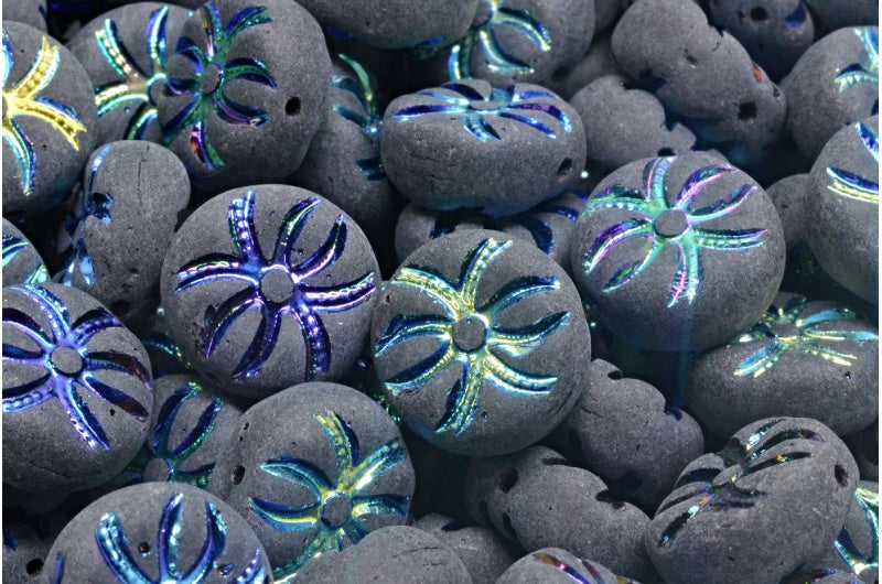 Round Spider Beads, Black Ab Full (2X Side) Matte (23980-28703-84100), Glass, Czech Republic