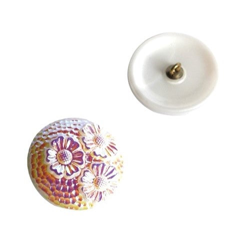 1個 手描きガラスボタン(飾り付き)、サイズ12(27 mm)、ガラス、チェコ共和国