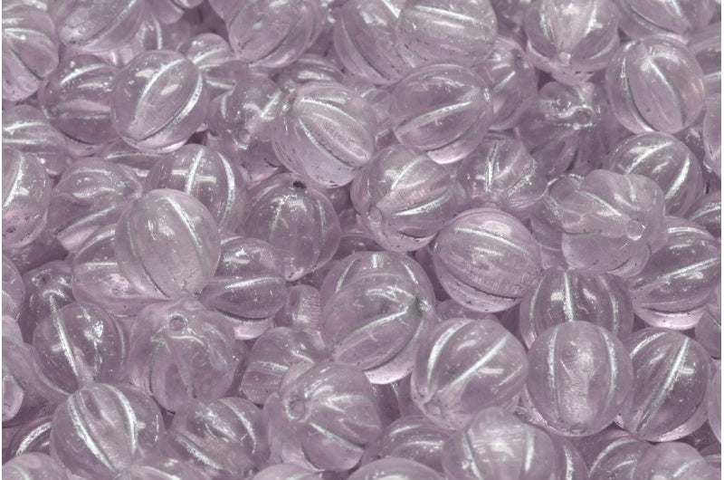 メロンビーズ、透明ピンクシルバーライン(70200-54301)、ガラス、チェコ共和国