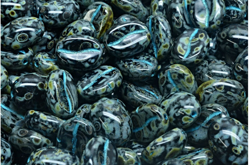 咖啡豆珠,黑色石灰华浅蓝色内衬(23980-86800-54308),玻璃,捷克共和国