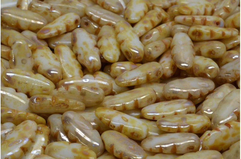 锯齿匕首珠,白色毕加索 (02010-43400),玻璃,捷克共和国