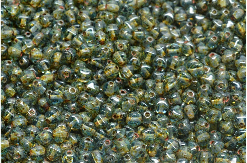 Bicone Beads, Cobalt Travertin (30050-86800), Glass, Czech Republic