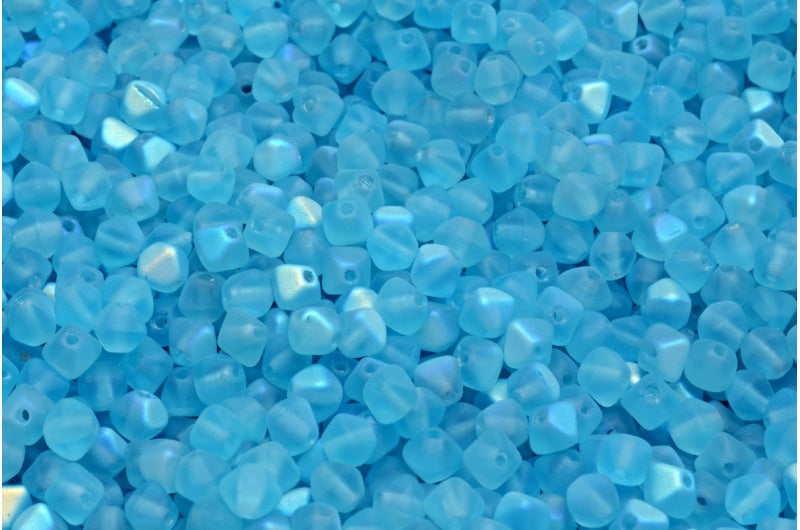 Bicone Beads, Transparent Aqua Matte Ab (60020-84100-28701), Glass, Czech Republic