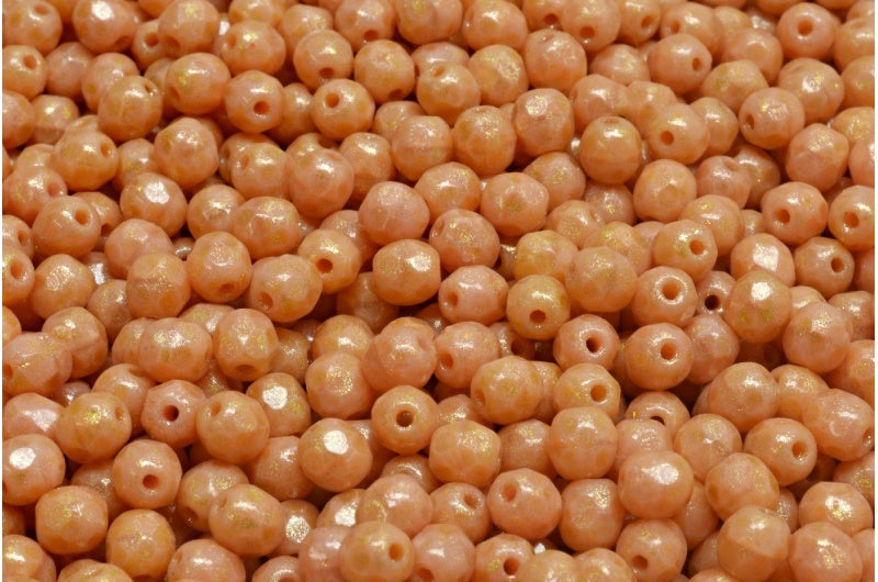 Faceted Round Fire Polished Beads, Opaque Pink Light Yellow (74020-34302), Glass, Czech Republic