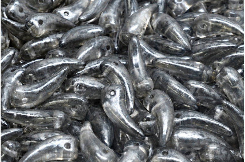 Tooth Beads, Crystal Silver Splash (00030-86790), Glass, Czech Republic