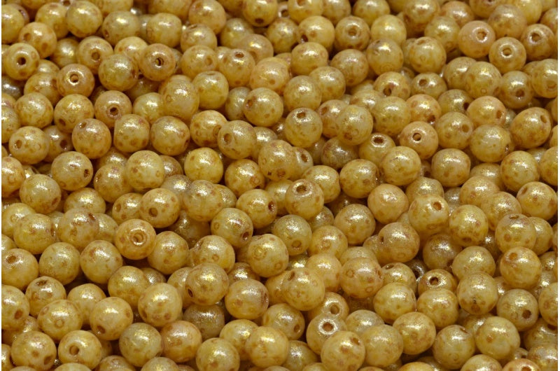 圆形 Druck 珠,白色石灰华浅黄色(02010-86800-34302),玻璃,捷克共和国