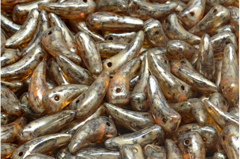 歯ビーズ、クリスタルトラバーチンゴールドスプラッシュ(00030-86800-86710)、ガラス、チェコ共和国