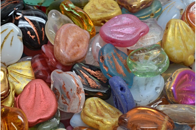 Peony Petal Beads, 1 Mixed Colors (00001-mix), Glass, Czech Republic