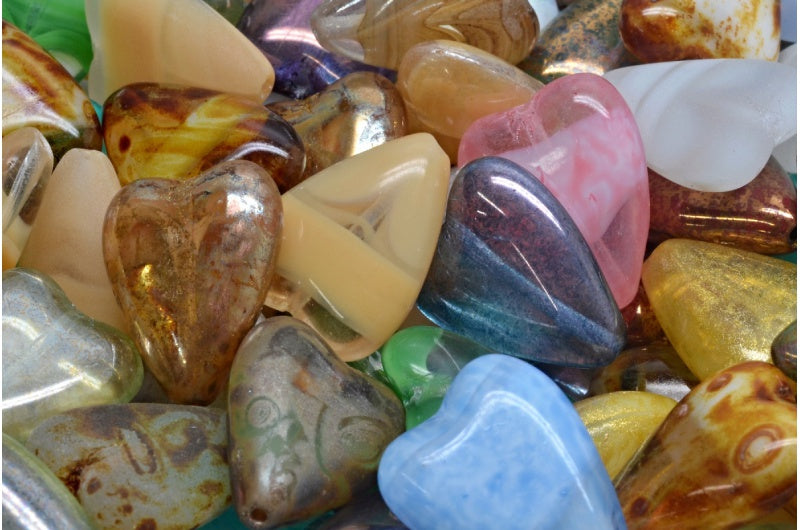 Elongated Heart Beads, 1 Mixed Colors (00001-mix), Glass, Czech Republic