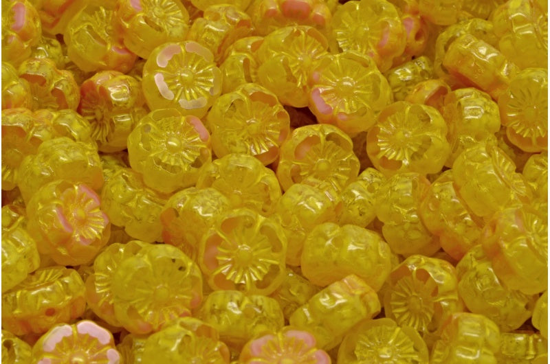 夏威夷花形桌切珠,不透明粉米黄点 (76018-33303),玻璃,捷克共和国