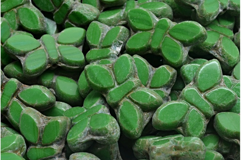 OUTLET 5 grams Table Cut Butterfly Beads, 11 x 20 mm, Opaque Green Travertin (53330-86800), Glass, Czech Republic