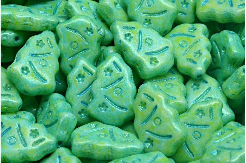 クリスマスツリービーズ、ホワイトライトグリーンライトブルーライン(02010-34310-43811)、ガラス、チェコ共和国