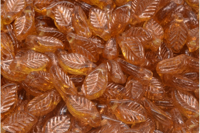 ベイリーフビーズ、透明オレンジ銅線入り(10060-54307)、ガラス、チェコ共和国