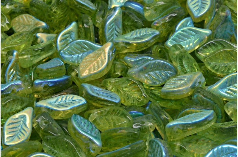 ベイリーフビーズ、透明グリーンAb(50200-28701)、ガラス、チェコ共和国