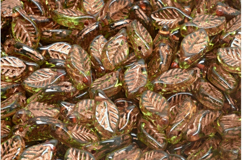 ベイリーフビーズ、透明グリーン銅線入り(50200-54319)、ガラス、チェコ共和国