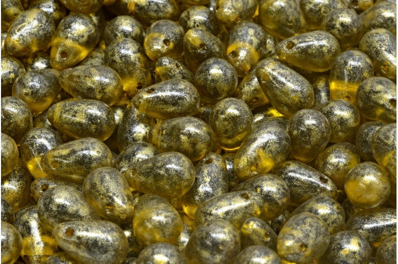 ドロップビーズ、透明グリーンライトイエロー(50316-34302)、ガラス、チェコ共和国