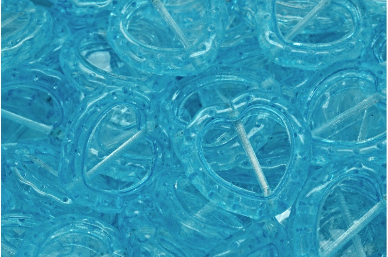 テーブルカットハートインハートビーズ、クリスタルライトアクアブルー(00030-34308)、ガラス、チェコ共和国