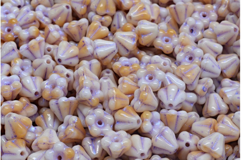 ベルフラワービーズ、ベージュブルーパープルライン(07104-43809)、ガラス、チェコ共和国