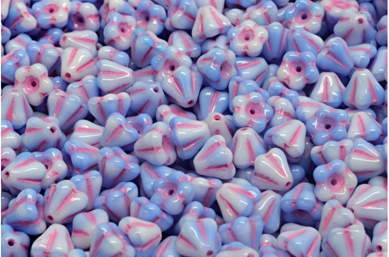 Bell Flower Beads, Light Sky Blue 47570 (07314-47570), Glass, Czech Republic