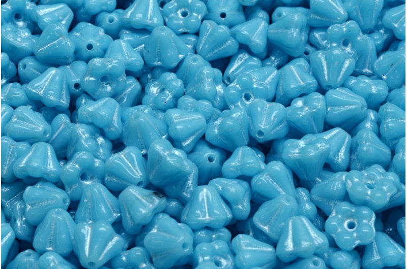Bell Flower Beads, Blue White Lined (63020-54312), Glass, Czech Republic