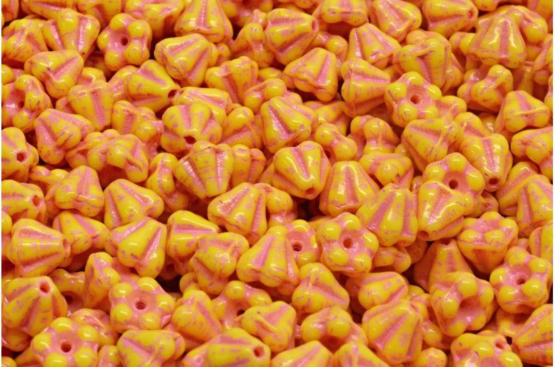 Bell Flower Beads, Yellow 47570 (83120-47570), Glass, Czech Republic