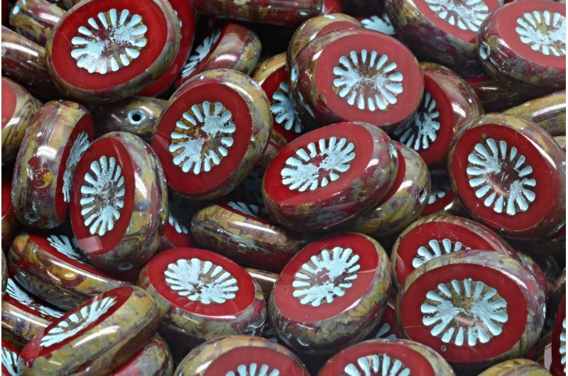 Table Cut Kiwi Beads, 93300 Travertin Light Blue Lined (93300-86800-54308), Glass, Czech Republic