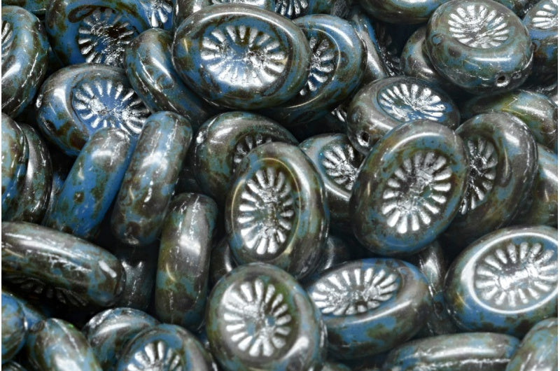 Kiwi Beads, Opal Blue Travertin Silver Lined (31000-86800-54301), Glass, Czech Republic