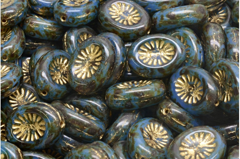 Kiwi Beads, Opal Blue Travertin Gold Lined (31000-86800-54302), Glass, Czech Republic