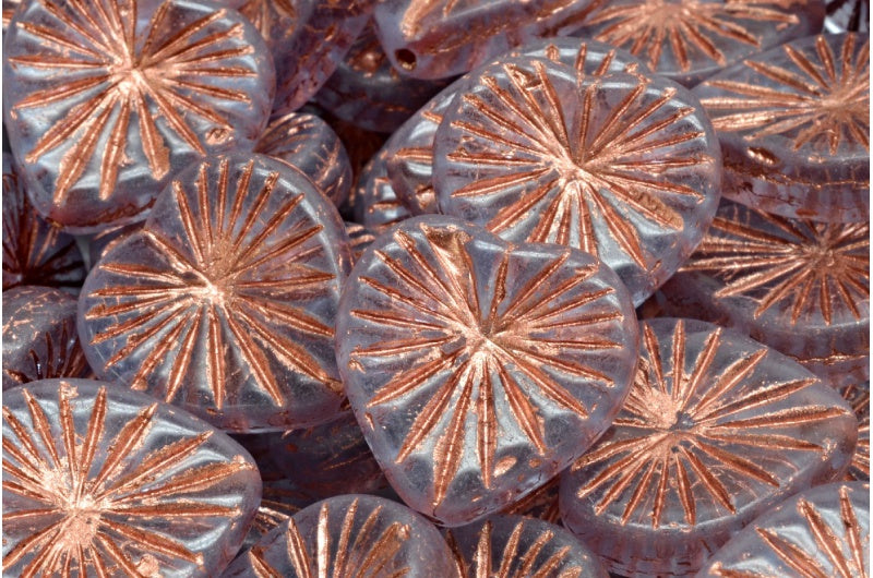 OUTLET 10克奇异果心形珠,18 x 18毫米,透明蓝色铜衬里(30010-54307),玻璃,捷克共和国