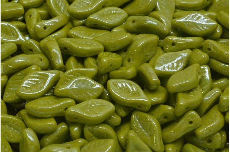 ベイリーフビーズ、不透明グリーンヘマタイト(53400-14400)、ガラス、チェコ共和国