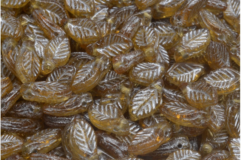 ベイリーフビーズ、透明オレンジ、シルバーライン(10060-54301)、ガラス、チェコ共和国