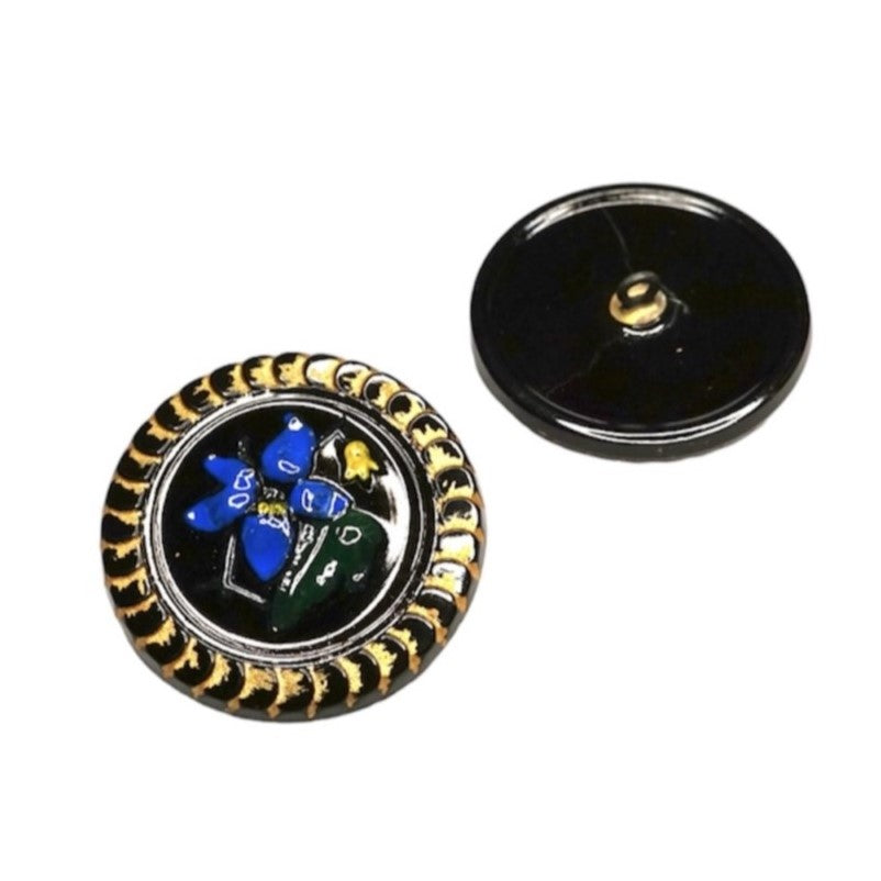 1 pcs Hand Painted Glass Buttons with ornament, size 14 (31.5 mm), Glass, Czech Republic