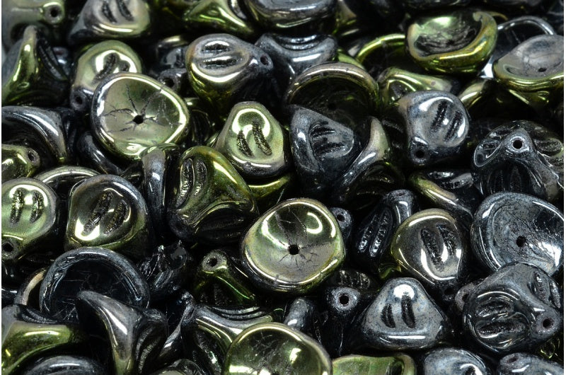 デイリリーフラワービーズ、ブラックコンビネーションラスター(23980-91501)、ガラス、チェコ共和国