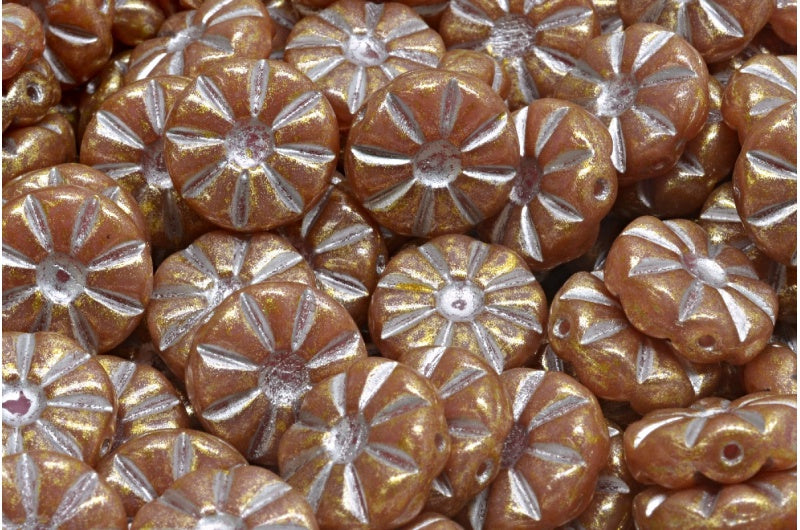 向日葵珠子,蛋白石粉色银边浅黄色(71111-54301-34302),玻璃,捷克共和国