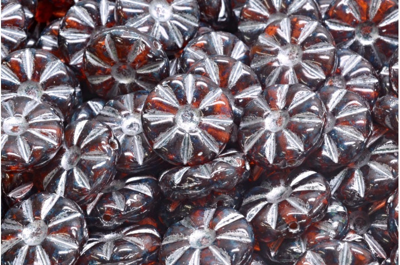 Sunflower Beads, Transparent Orange Travertin Silver Lined (90010-86800-54301), Glass, Czech Republic