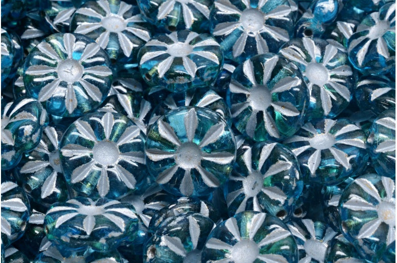 Sunflower Beads, Transparent Aqua Silver Lined (60020-54301), Glass, Czech Republic