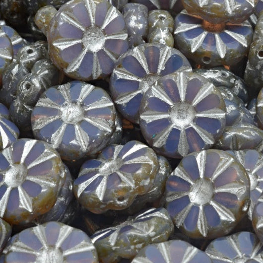 OUTLET 10g Table Cut Polished Sunflower Beads, 12 x 12 mm, Transparent Light Amethyst Travertin Silver Lined (21000-86800-54301), Glass, Czech Republic