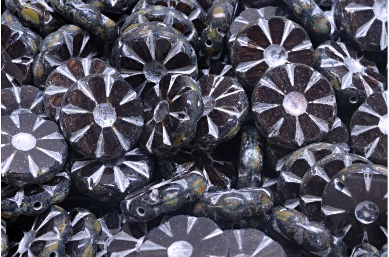 Table Cut Polished Sunflower Beads, Transparent Red Travertin Silver Lined (90110-86800-54301), Glass, Czech Republic