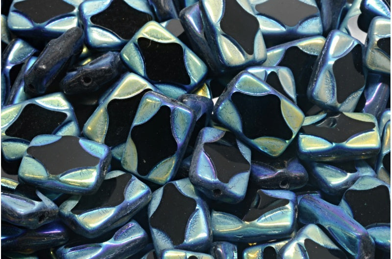 Table Cut Rectangle Beads, Black Ab Full (2X Side) (23980-28703), Glass, Czech Republic