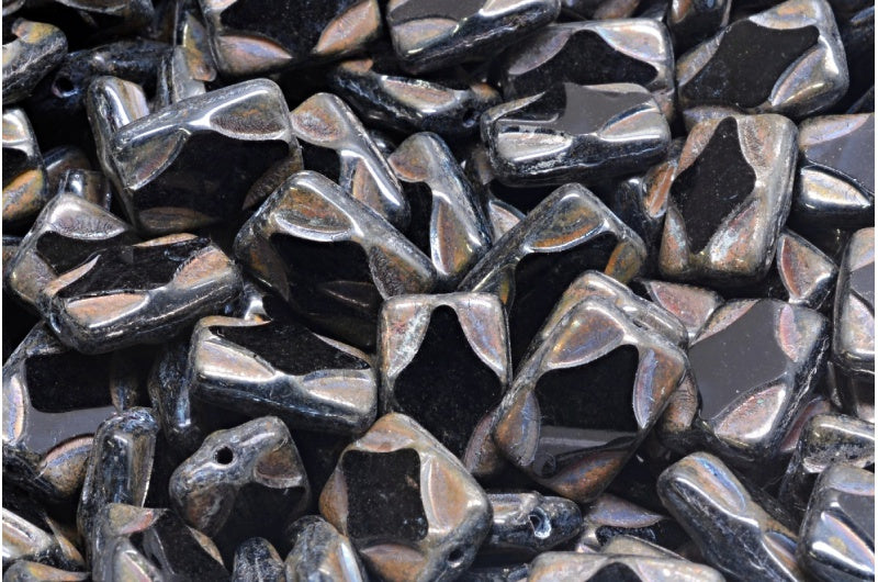 Table Cut Rectangle Beads, Black Sliperit Full (2X Side) (23980-29503), Glass, Czech Republic
