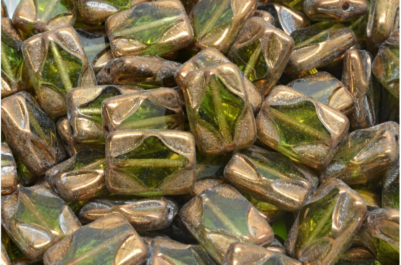 Table Cut Rectangle Beads, Transparent Green Bronze (50220-14415), Glass, Czech Republic